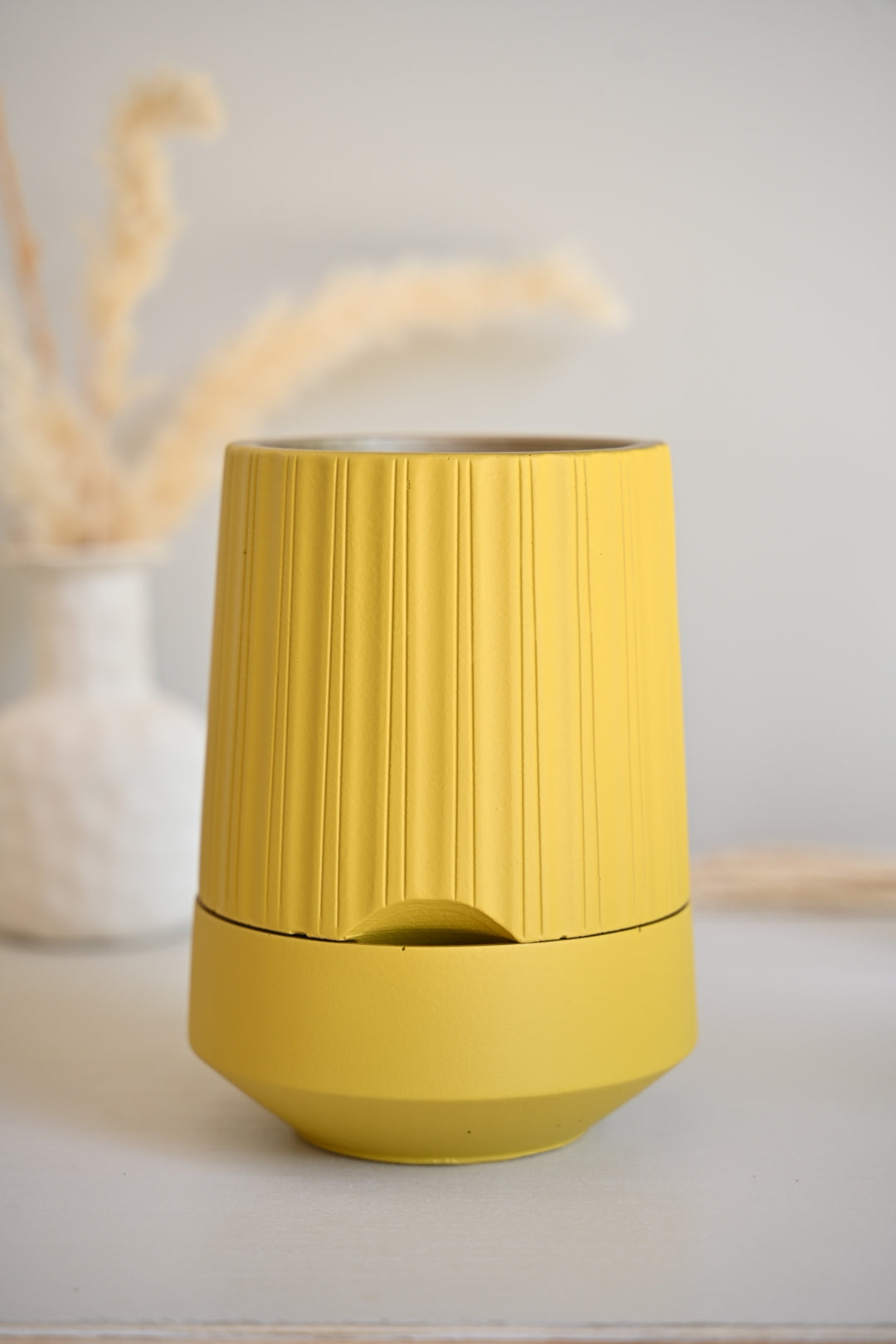 The Column – Tall Striped Self-Watering Concrete Pot (Fits 4.7" Slotted Nursery Pots)