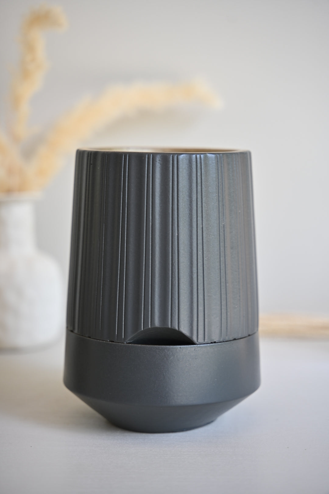 The Column – Tall Striped Self-Watering Concrete Pot (Fits 4.7" Slotted Nursery Pots)