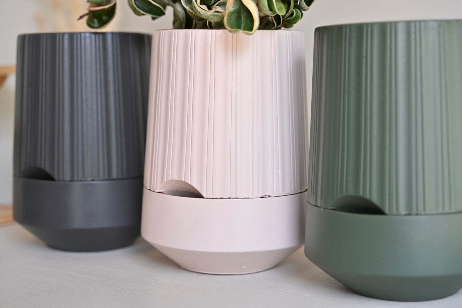 The Column – Tall Striped Self-Watering Concrete Pot (Fits 4.7" Slotted Nursery Pots)