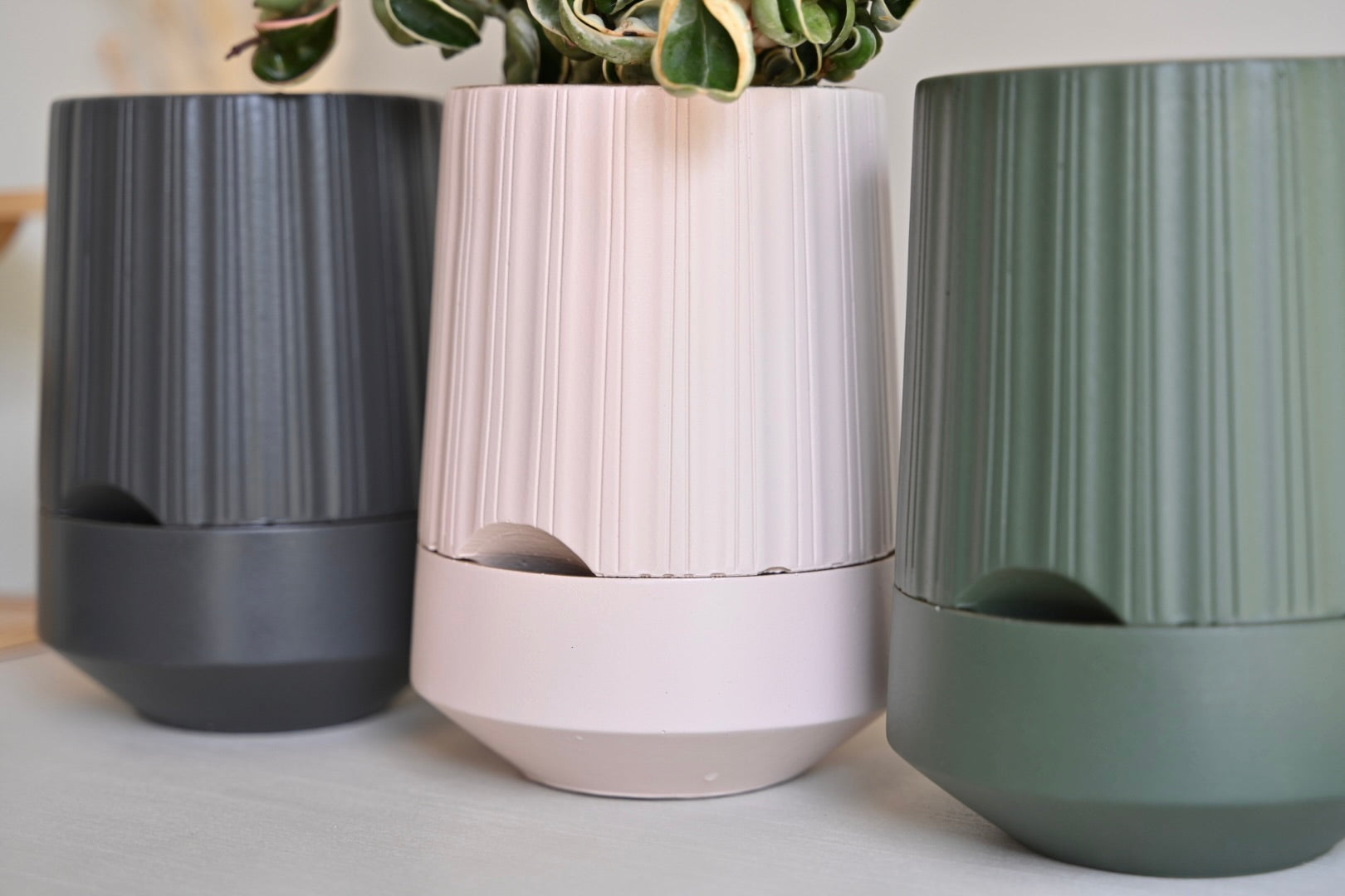 The Column – Tall Striped Self-Watering Concrete Pot (Fits 4.7" Slotted Nursery Pots)