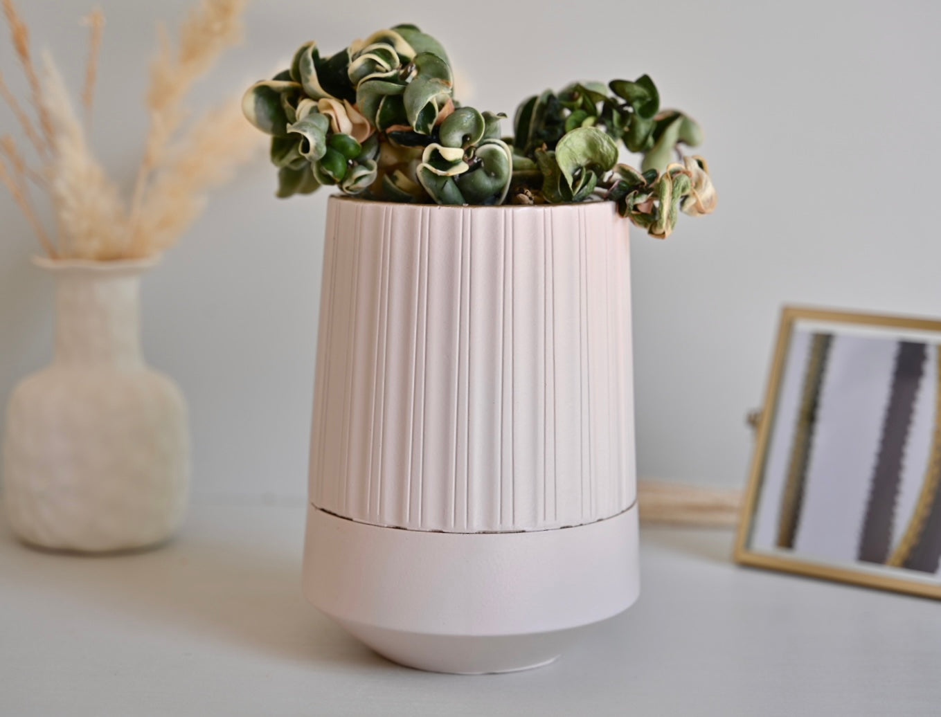 The Column – Tall Striped Self-Watering Concrete Pot (Fits 4.7" Slotted Nursery Pots)