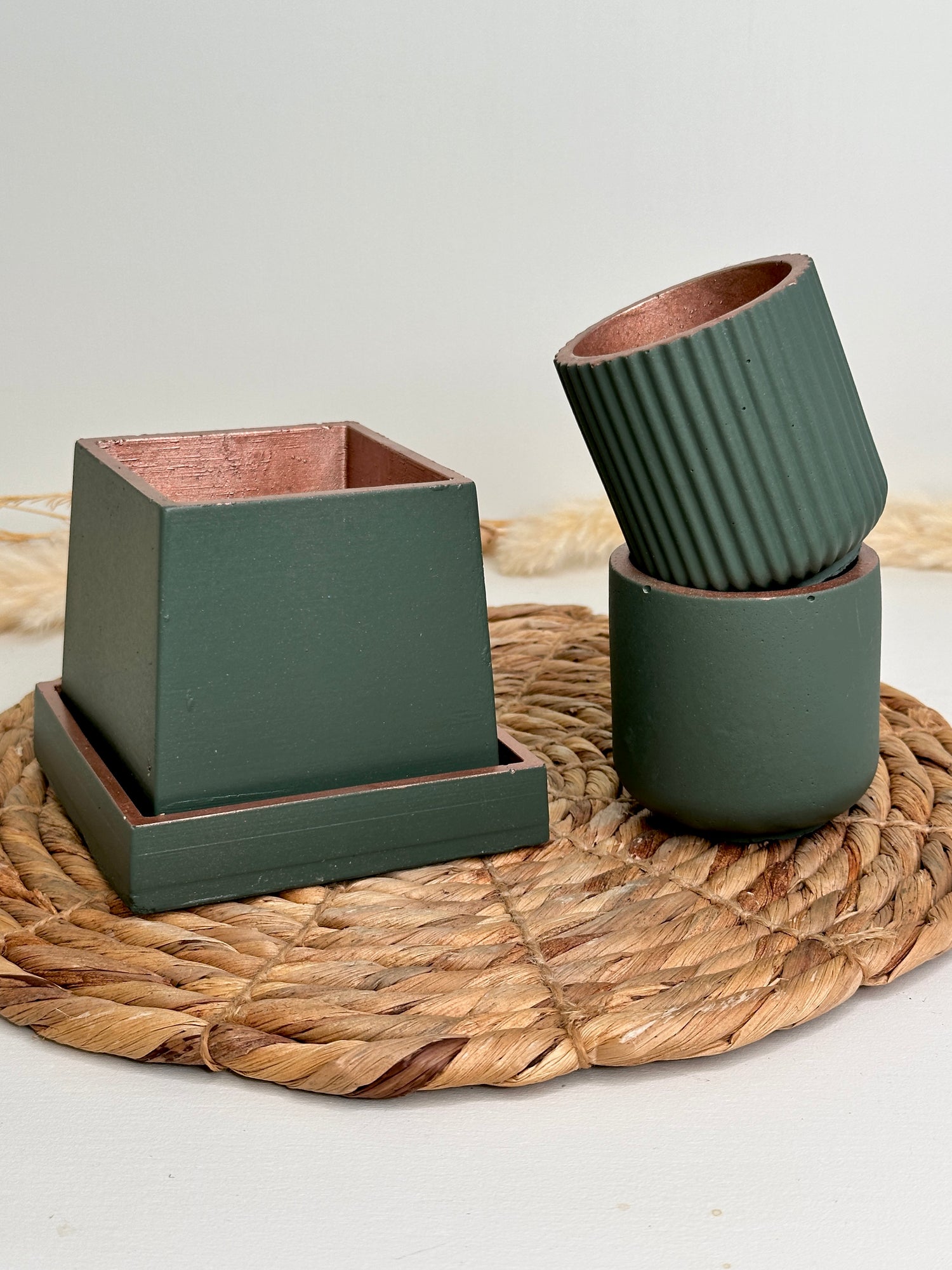 Green copper pot set planter bundle