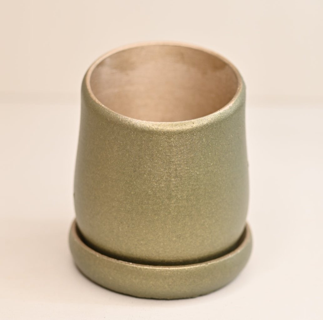metallic planter wholesale plant pots unique handmade pottery with drain hole saucer