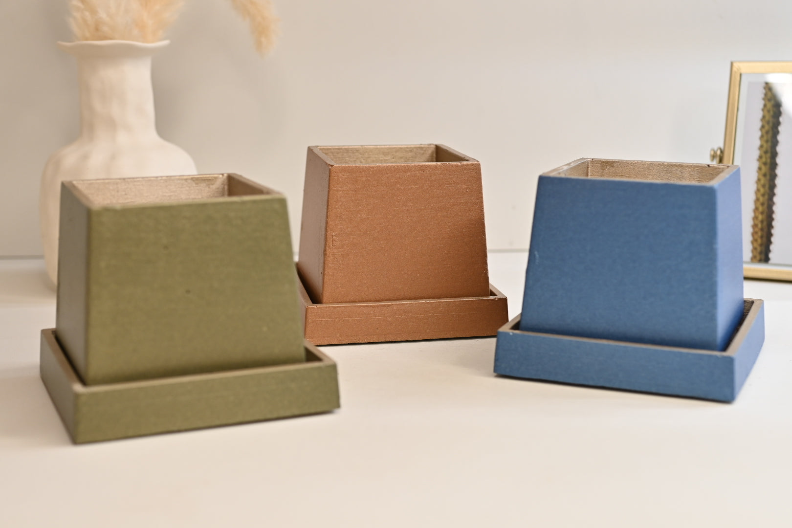 metallic square planter wholesale plant pots unique handmade pottery with drain hole