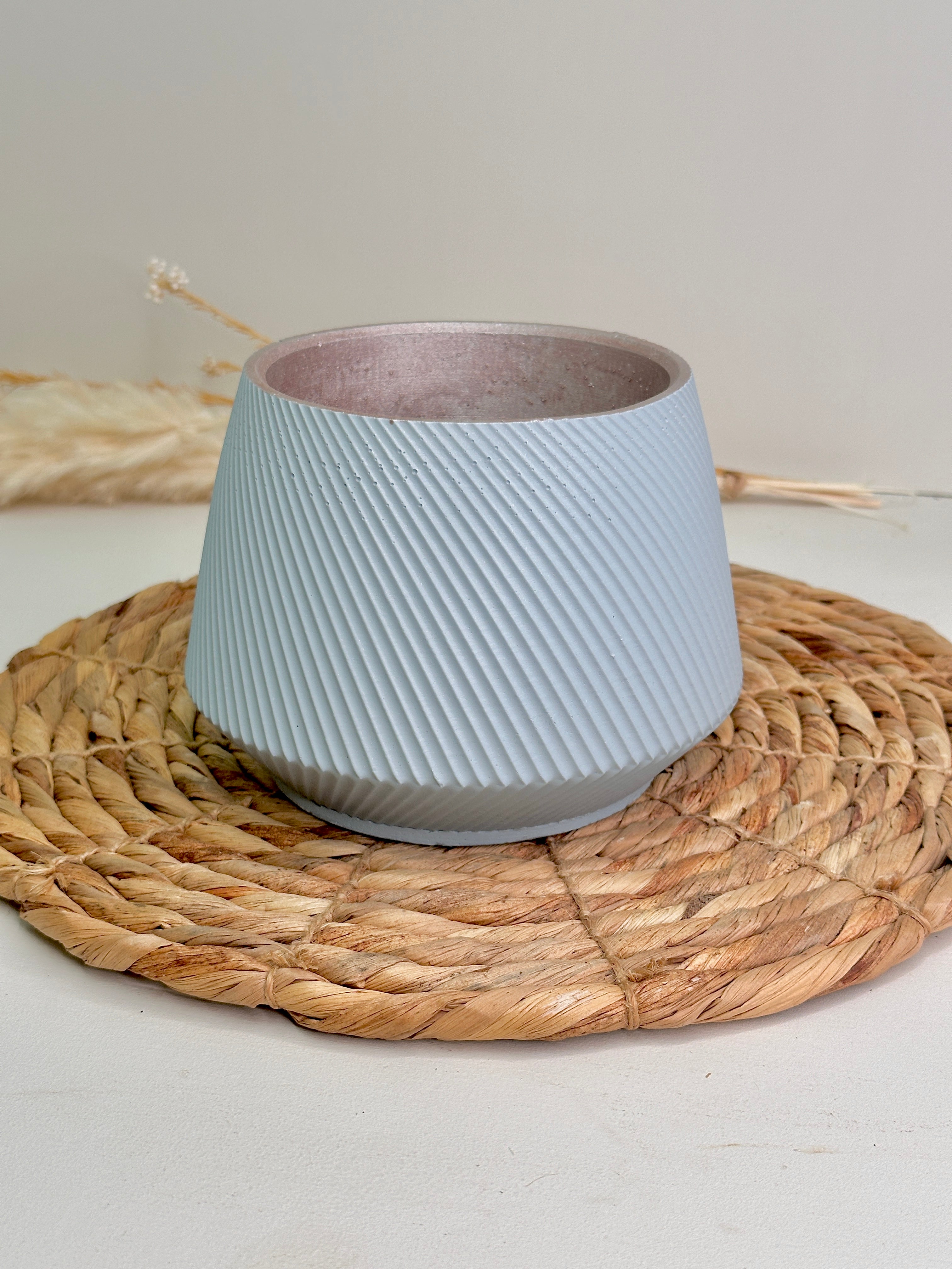 dove blue handmade cache pot and planter with drain hole and plug