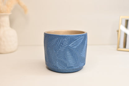 Metallic blue pot with drain hole handmade planter wholesale pottery