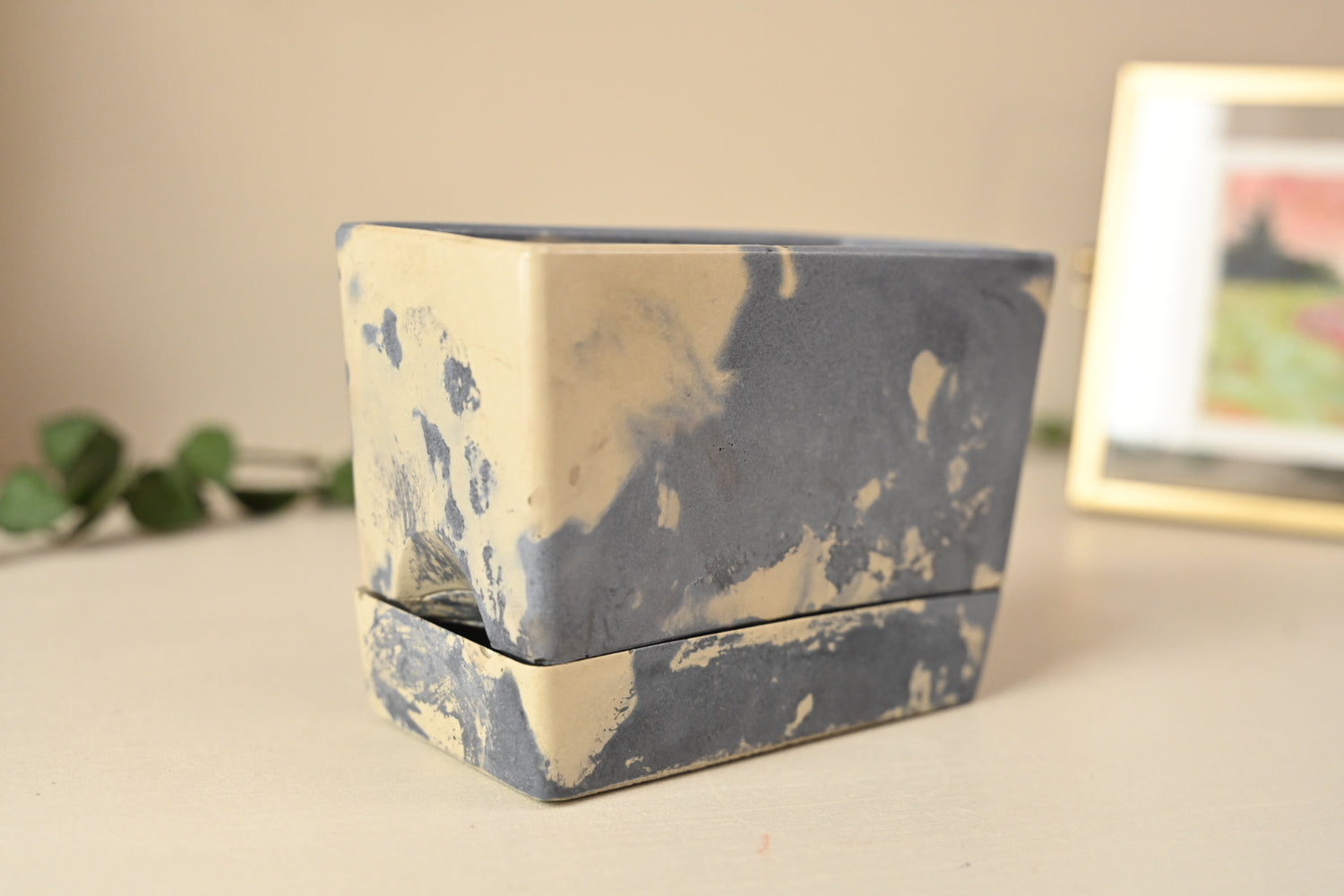 Mini Self Watering Rectangle Planter Box in Slate and  Sandstone