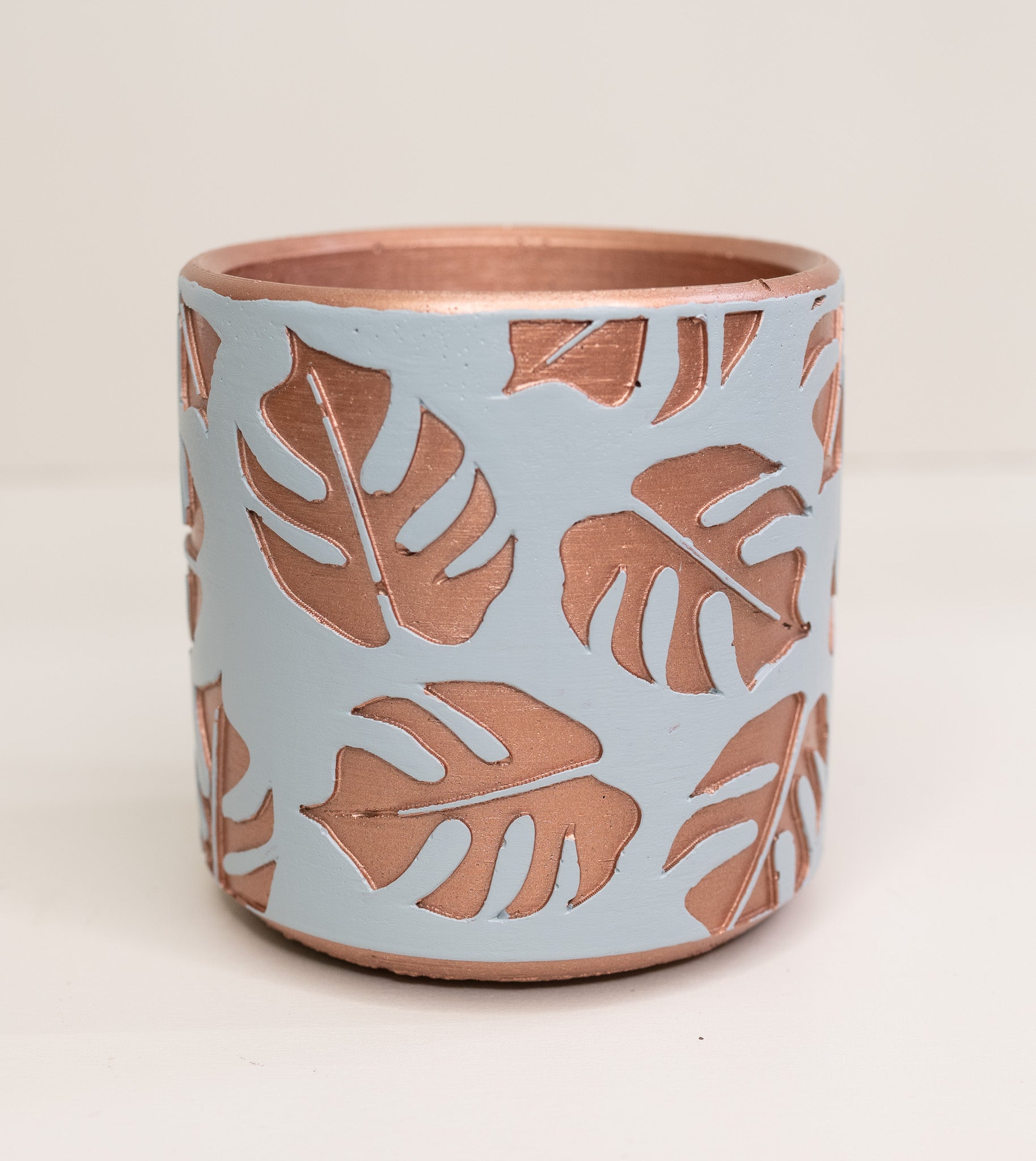 blue pot planter copper leaf design wholesale pottery plant supplies