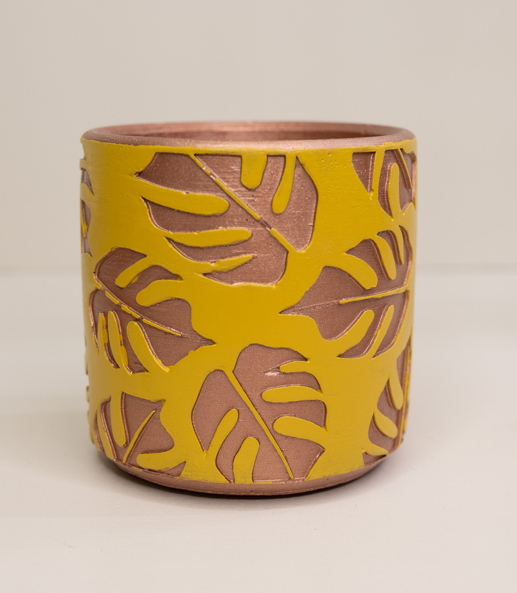 yellow pot planter copper leaf design wholesale pottery plant supplies