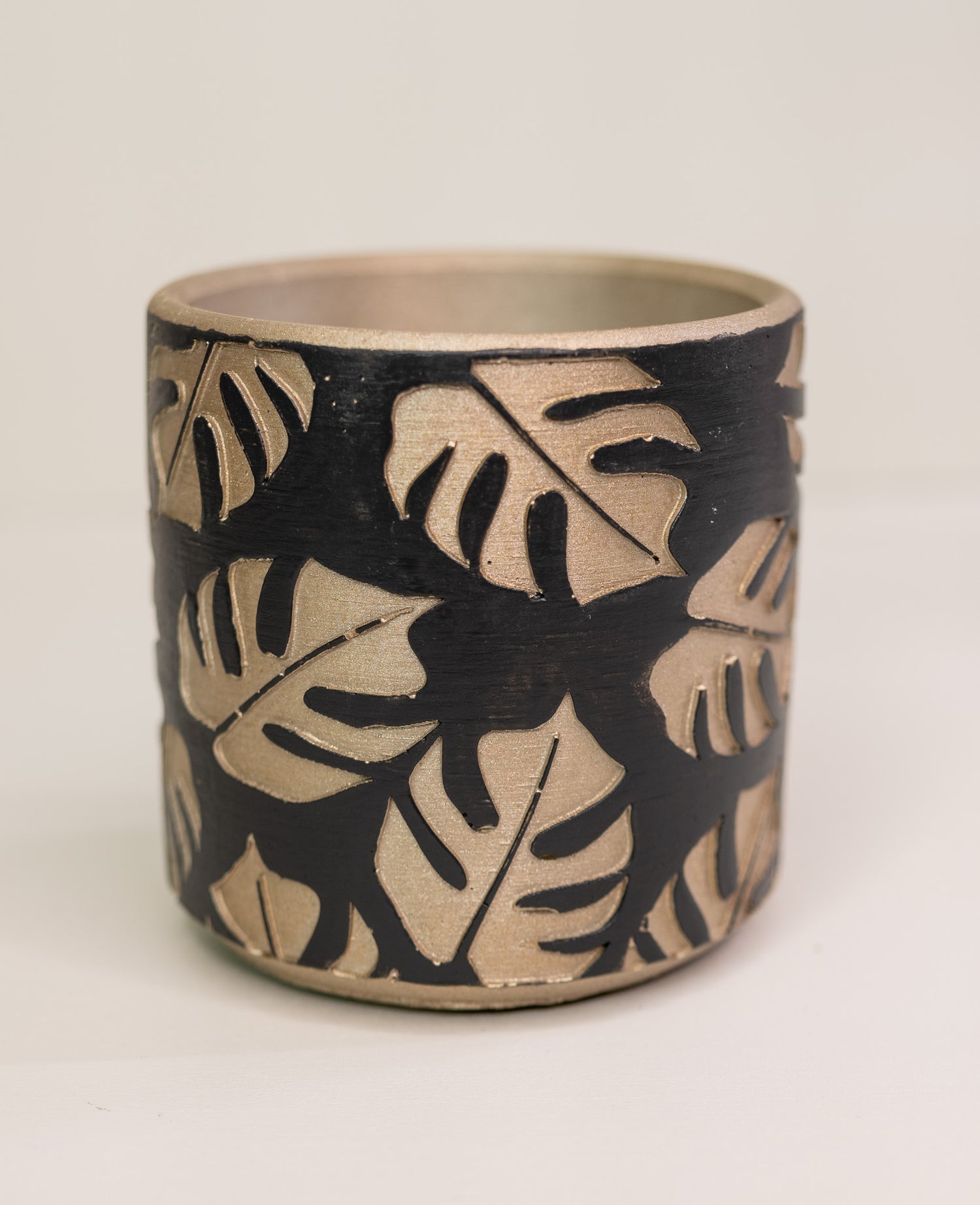black pot planter gold leaf design wholesale pottery plant supplies