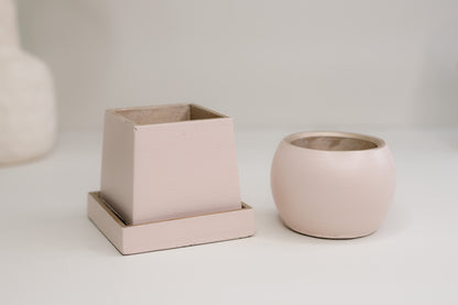 pink gold square pots with saucer unique handmade planters