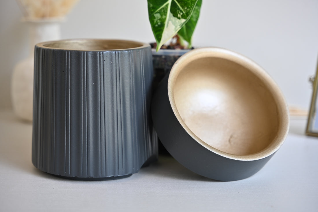 The Column – Tall Striped Self-Watering Concrete Pot (Fits 4.7&quot; Slotted Nursery Pots)