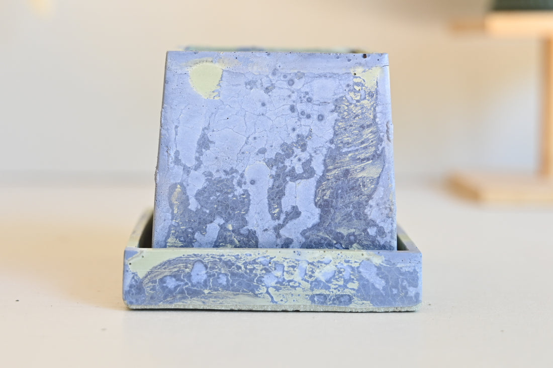 One-of-a-Kind 3&quot; Tapered Square Pot with Saucer – Sea Foam