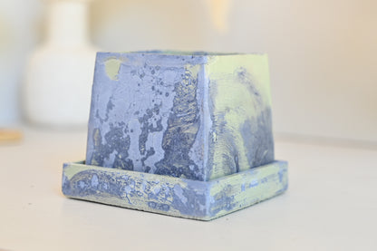 One-of-a-Kind 3&quot; Tapered Square Pot with Saucer – Sea Foam