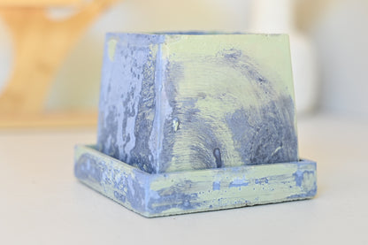 One-of-a-Kind 3&quot; Tapered Square Pot with Saucer – Sea Foam