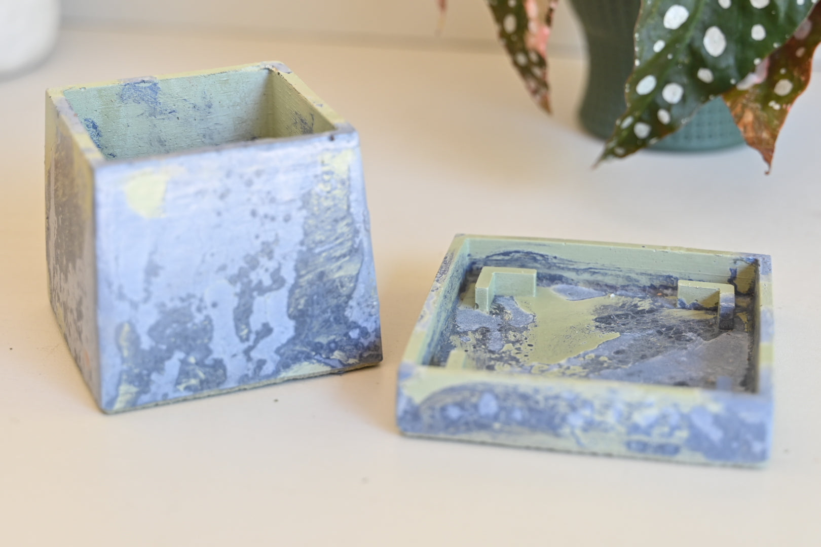 One-of-a-Kind 3&quot; Tapered Square Pot with Saucer – Sea Foam