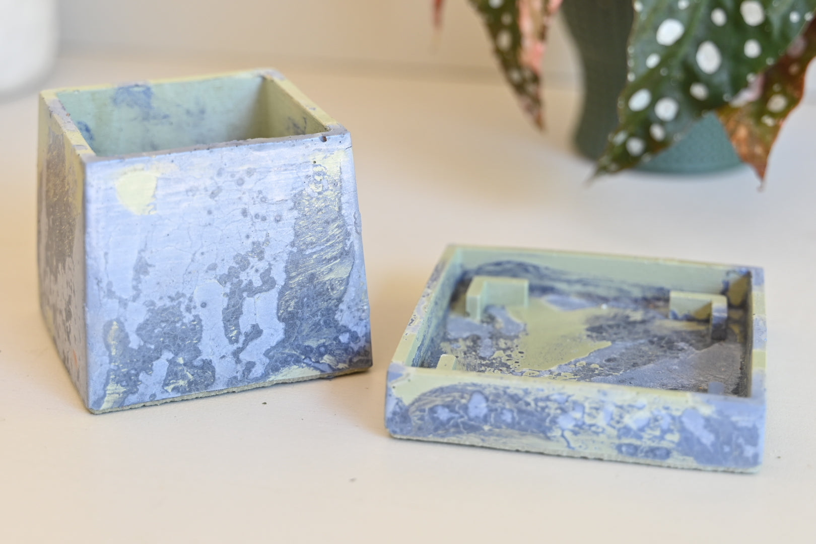 One-of-a-Kind 3&quot; Tapered Square Pot with Saucer – Sea Foam