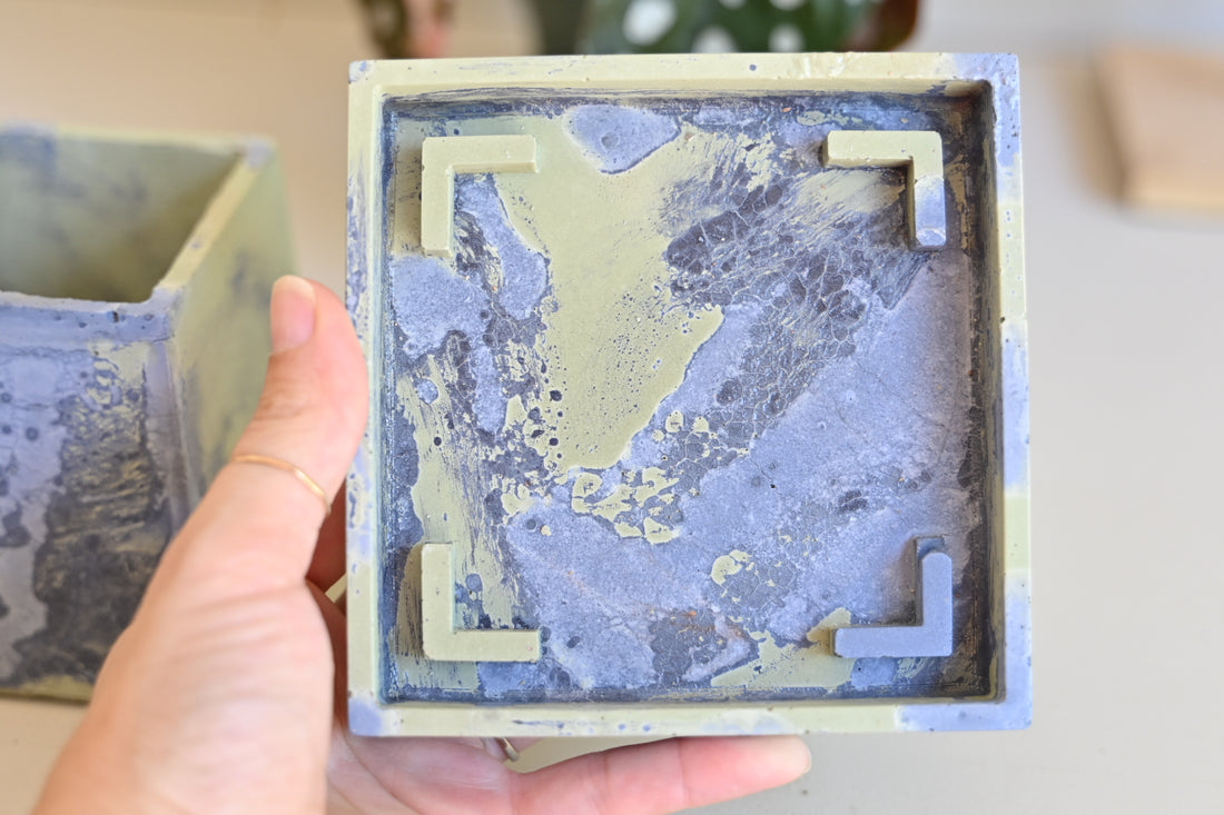 One-of-a-Kind 3&quot; Tapered Square Pot with Saucer – Sea Foam