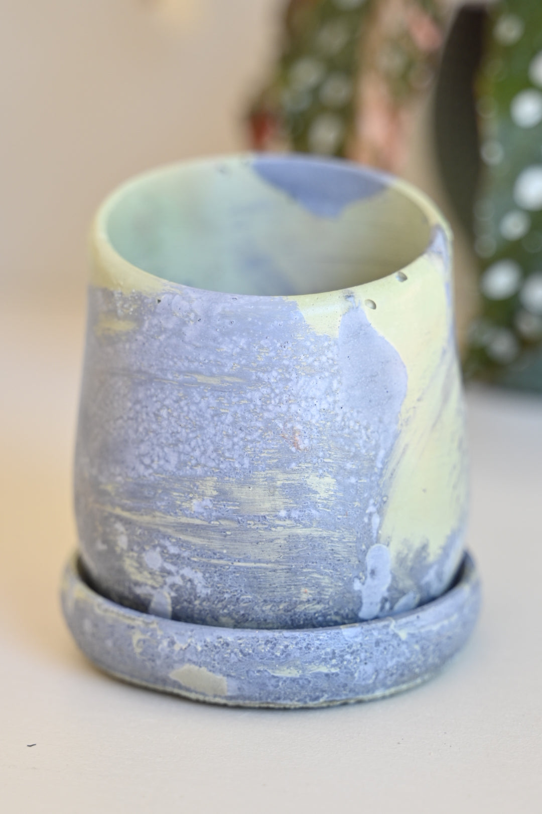One-of-a-Kind 3&quot; Tilt Pot with Saucer – Sea Foam