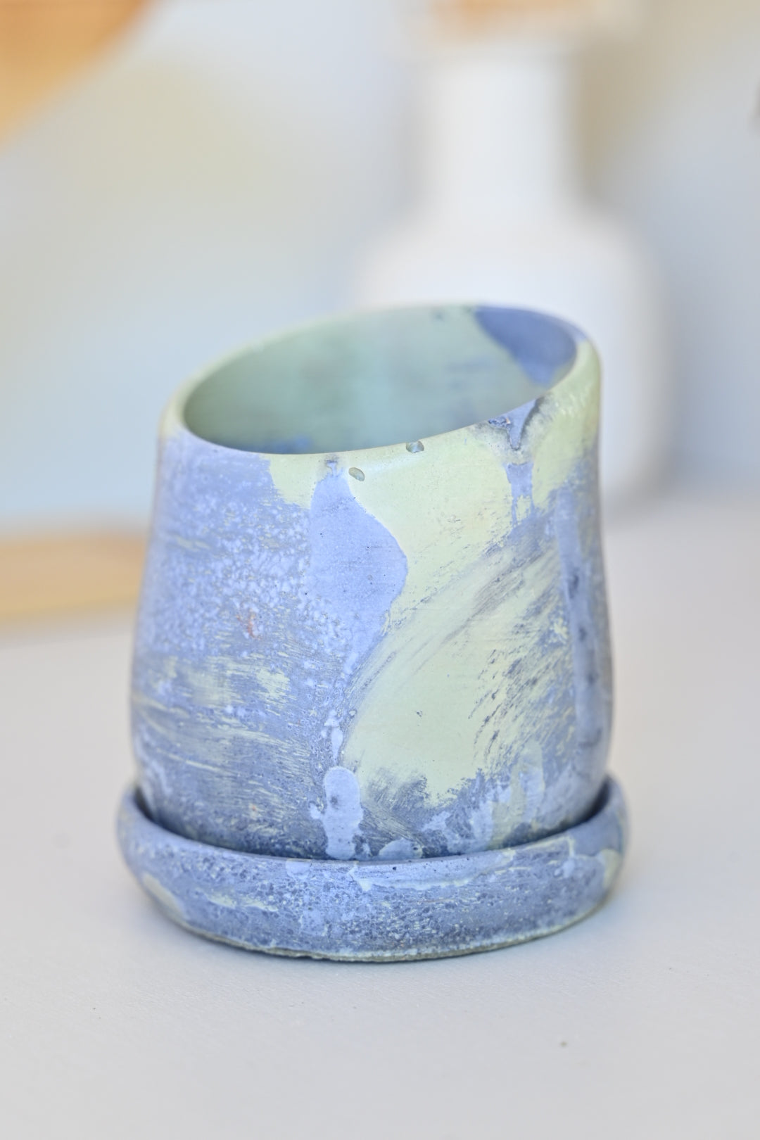 One-of-a-Kind 3&quot; Tilt Pot with Saucer – Sea Foam
