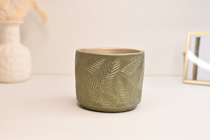 metallic green leaf planter wholesale plant pots unique handmade pottery with drain hole 