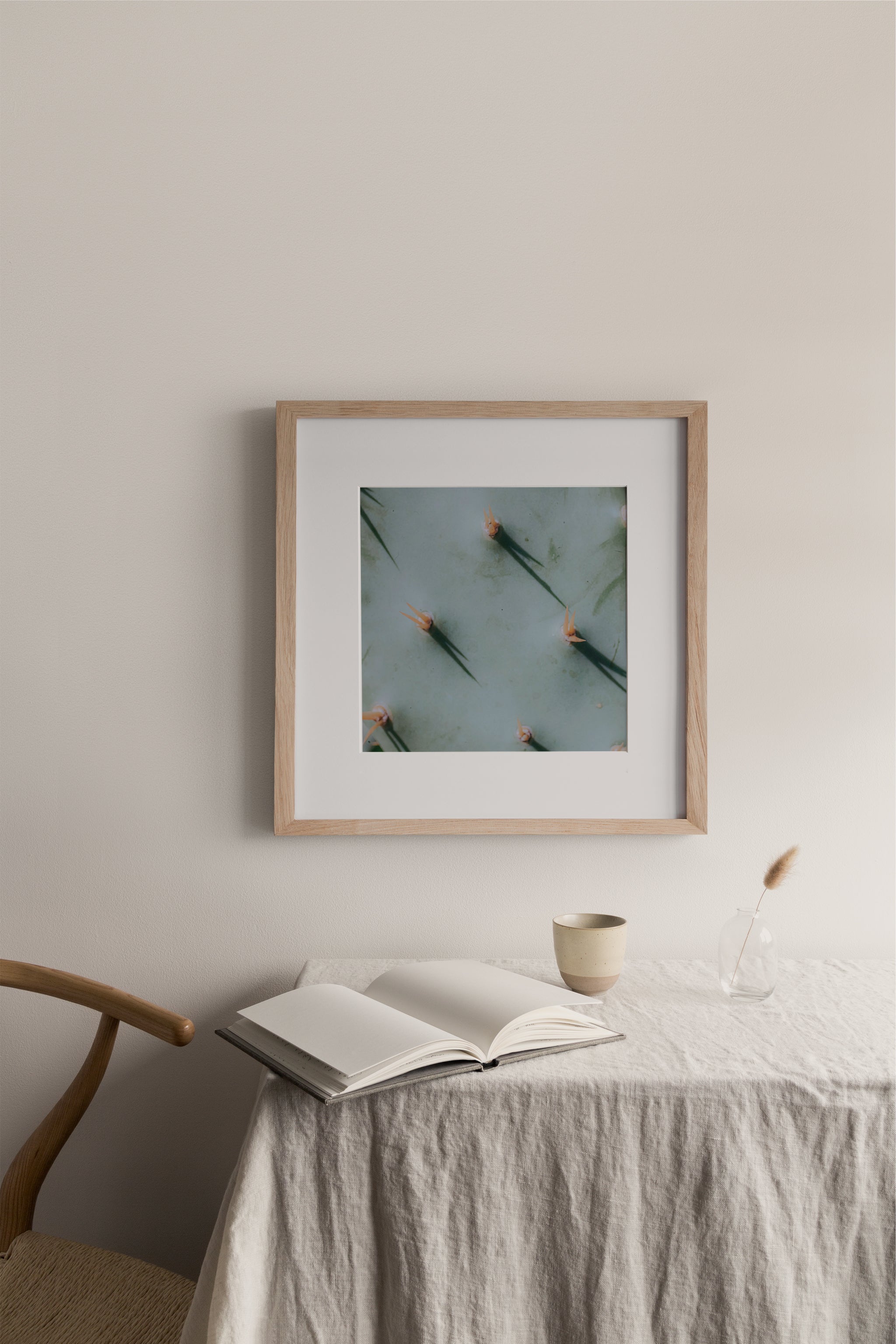 Sharp Shadows on Velvet Cream - Mint Green Cactus Art Print