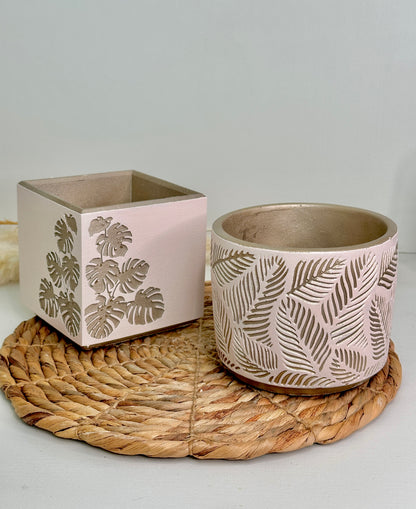 pink leaf design square pot handmade planters