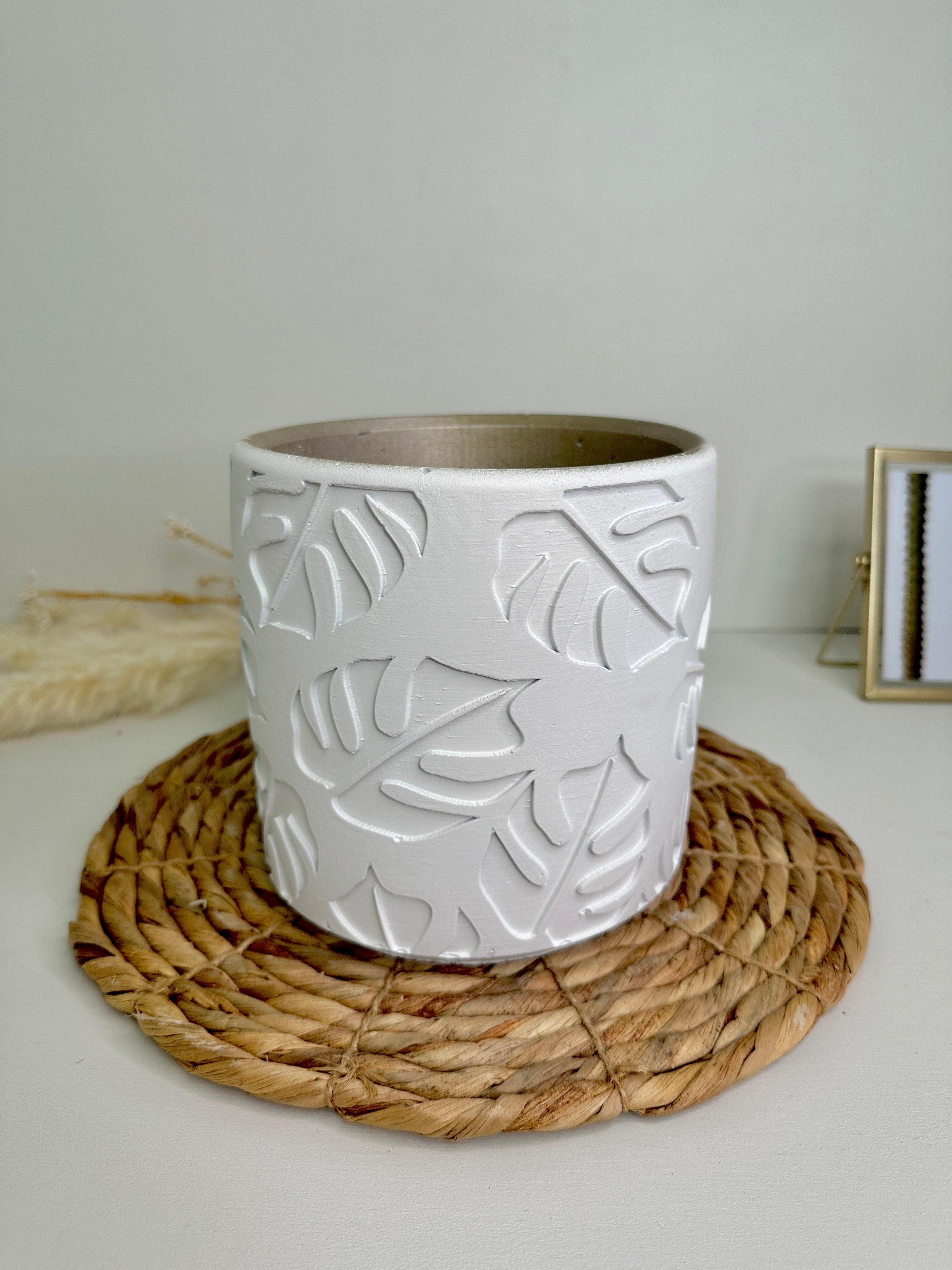 6 inch indoor outdoor monstera leaf white pot planter